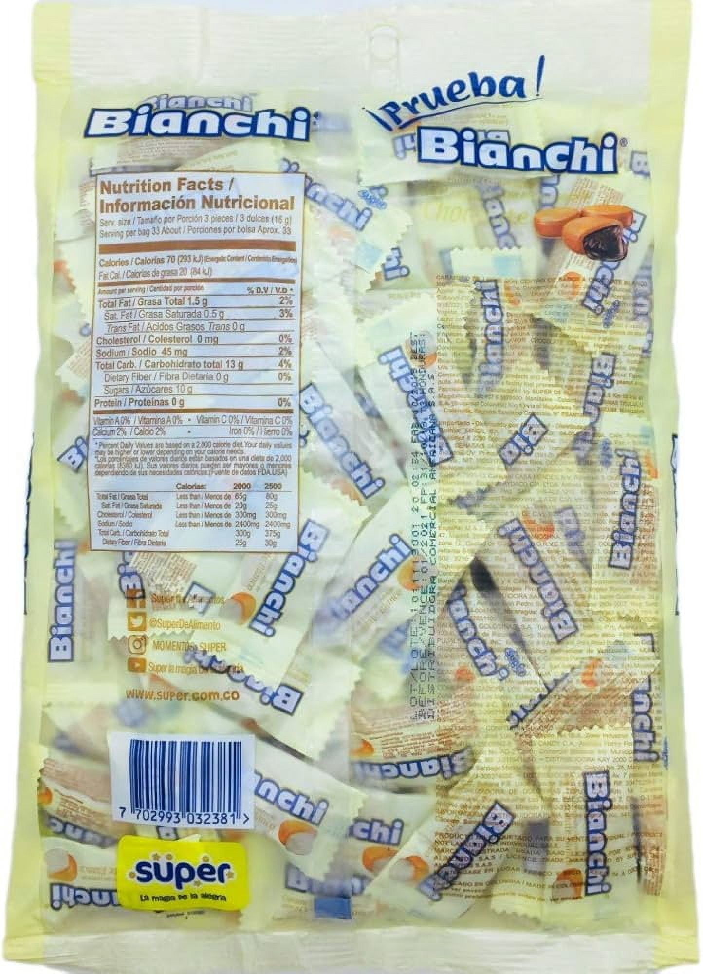 BIANCHI Caramel Candy With Milk Chocolate Center – Caramelo con Chocolate Blanco 400g – Imported from Colombia