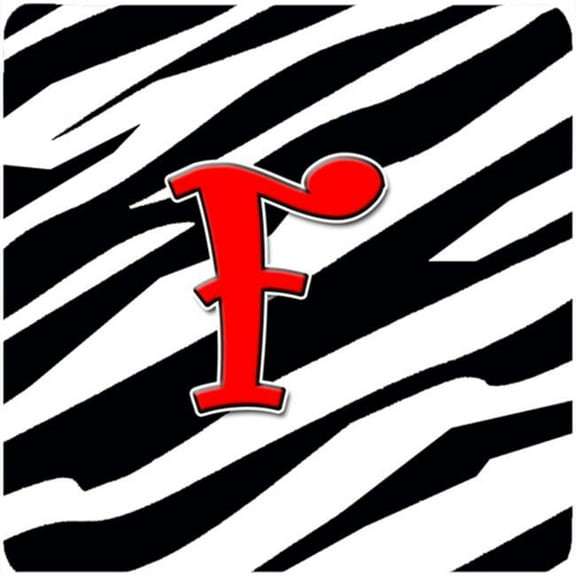 Monogram - Zebra Red Foam Coasters, Initial Letter F - Set 4, 3.5 x 3.5 In.