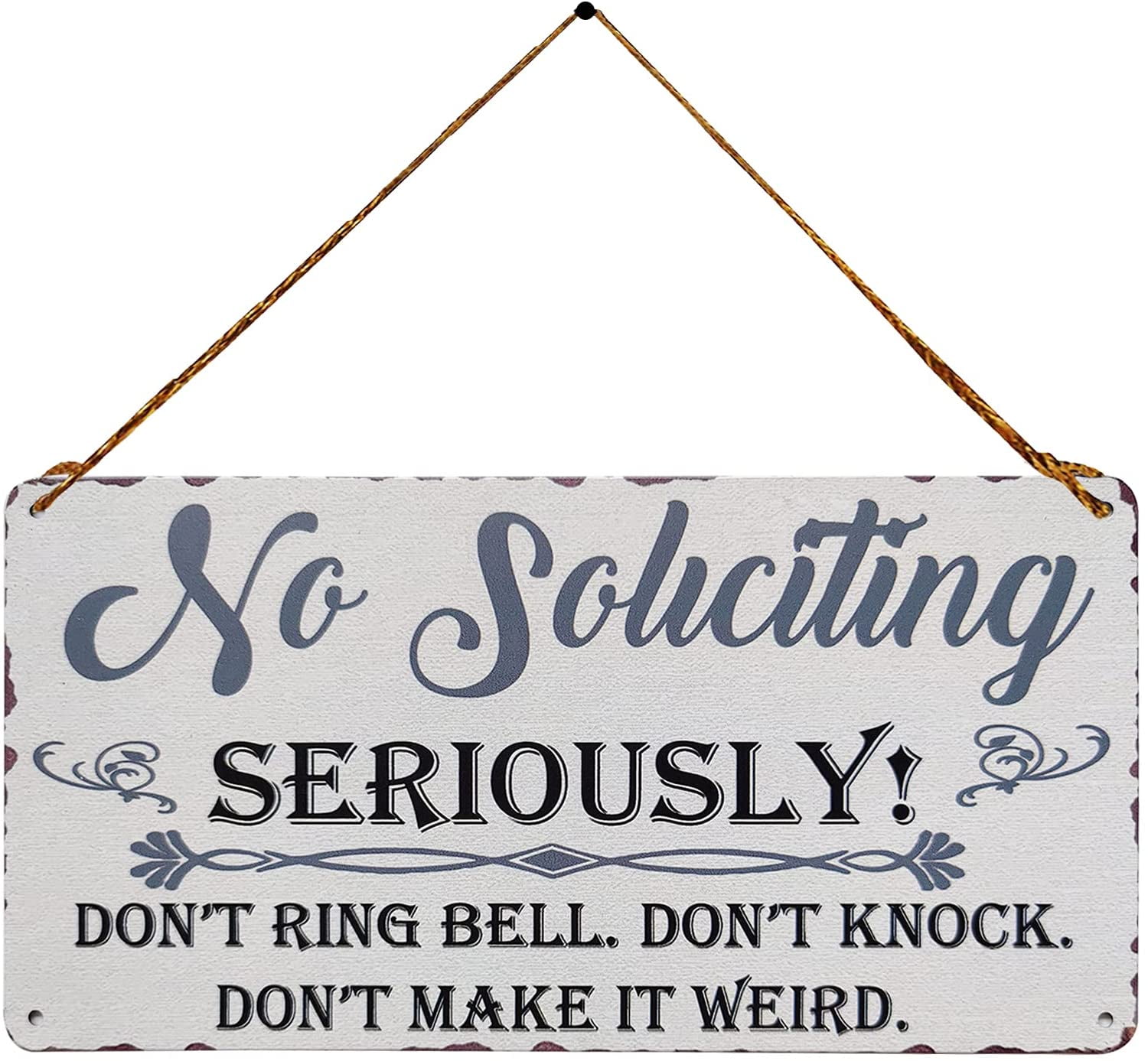No Soliciting Sign Vintage Metal Plaque Wall Art Hanging Rustic Farmhouse Home Decor for Front Door Porch Decoration 5X10 Inch