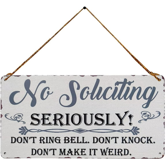 No Soliciting Sign Vintage Metal Plaque Wall Art Hanging Rustic Farmhouse Home Decor for Front Door Porch Decoration 5X10 Inch