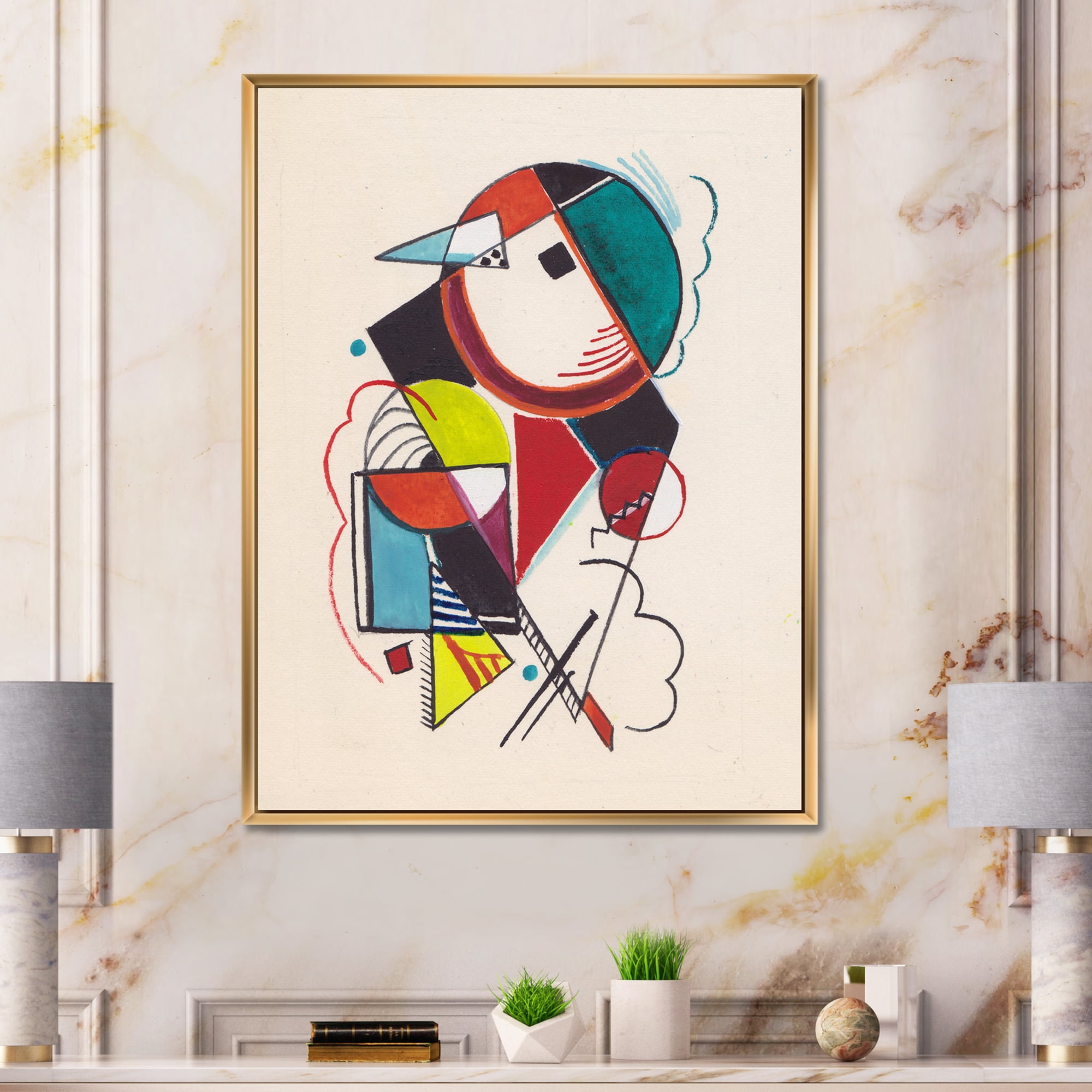 Designart 'Abstract Compositions Of Colored Geometric II' Modern Framed Canvas Wall Art Print