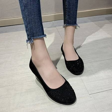 

Tangnade Winter Clearance New Flat Pointed Black Single Shoes Peas Shoes Low-Top Leather Shoes for Women