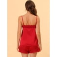 thumbnail image 4 of Lencería sexy de satén para mujer, con ribete de encaje, camisetas, pantalones cortos, pijamas, conjuntos rojo L, 4 of 5