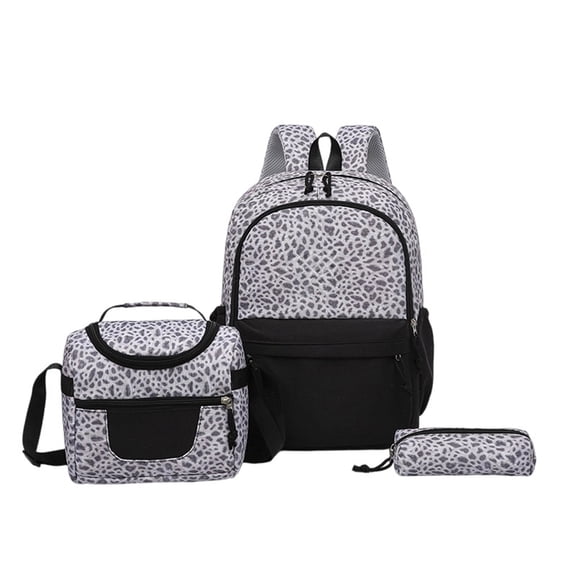 Leopard-Print 3-Piece Backpack Set, Large-Capacity, Lightweight College Style Backpack for Students—Includes Backpack, Pencil Case, and Lunch Bag