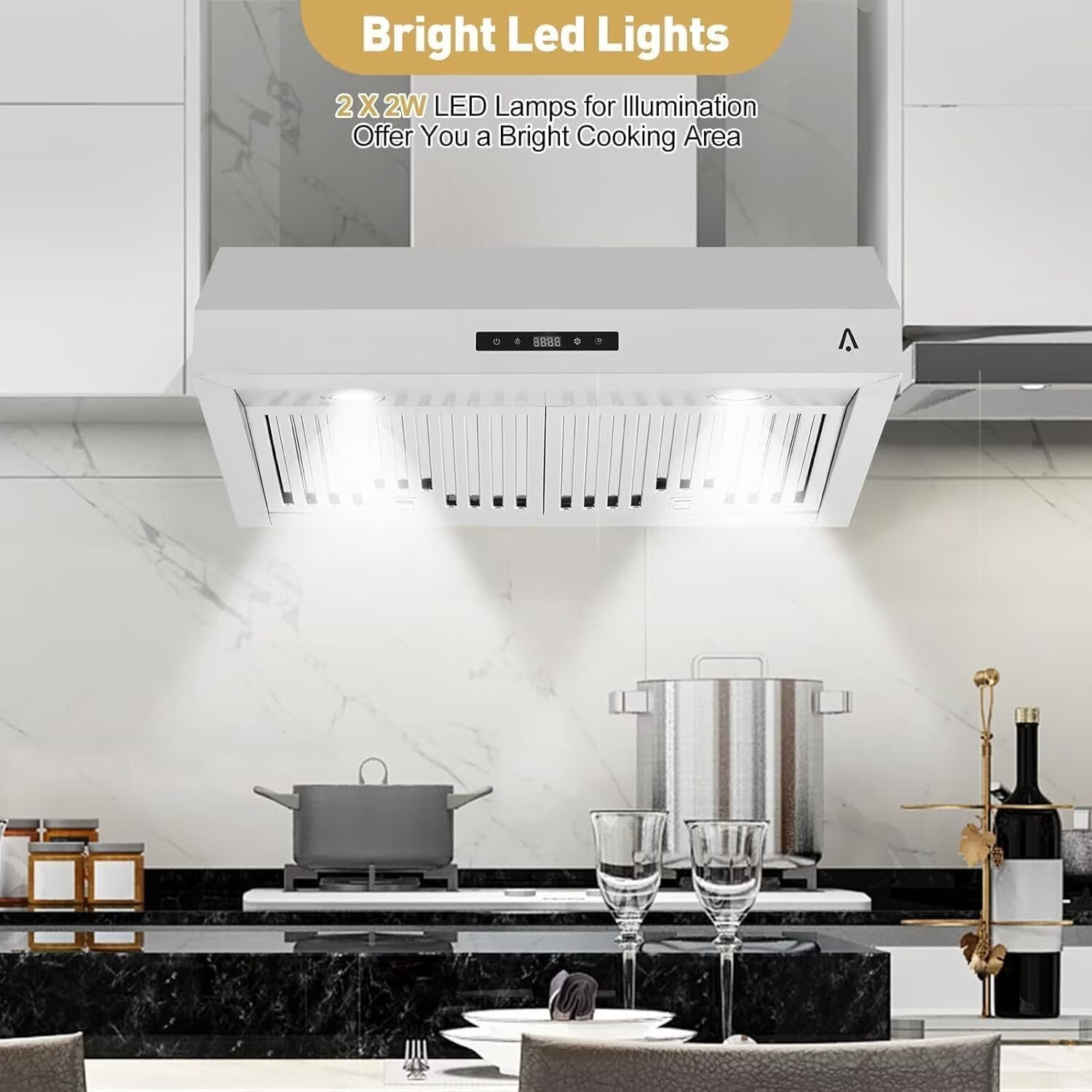 BENESKY 30 Inch Range Hood for Under Cabinet Stainless Steel 3-Speed Exhaust Fan, Touch Screen, Dishwasher Safe Baffle Filters, LED Lamps, 400 Max Blower CFM, Low Noise for Kichten