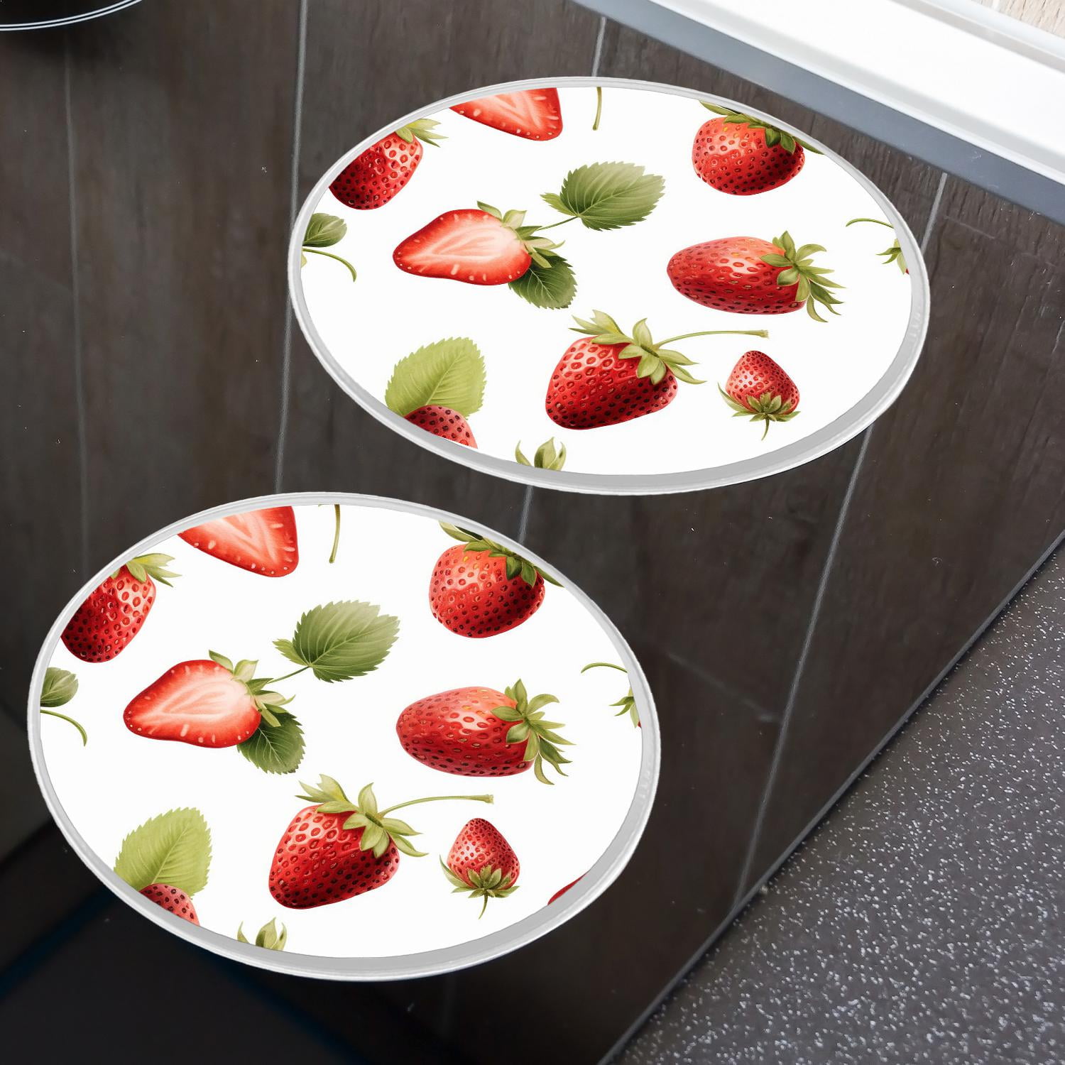 Round Stove Burner Covers 4 Pcs for Metal Gas Stove Burner Cover 8Inch And 10Inch ,Strawberry Watercolor Red White multicolor
