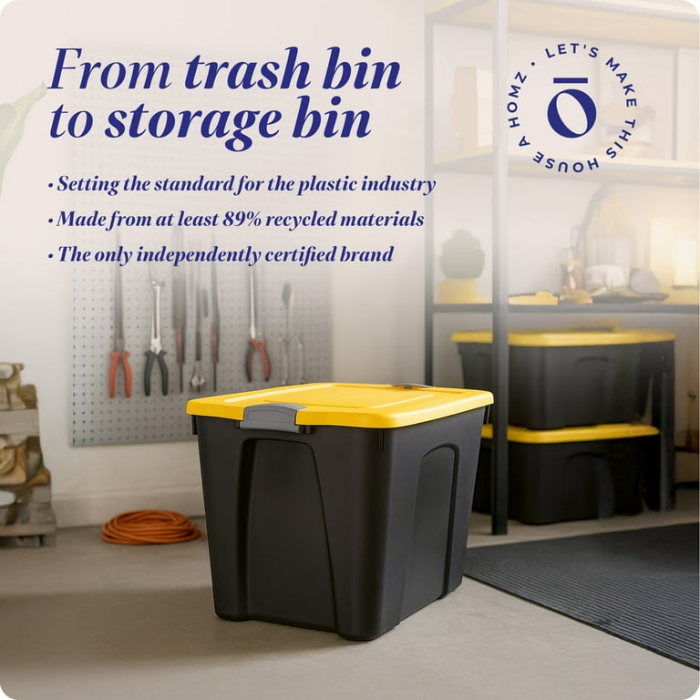 Homz 22 Gal Durabilt Storage Container w/Latch Lid, Black/Yellow
