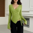 thumbnail image 2 of Shirts For Women Tees Tops V Neck Drawstring Versatile Long Sleeve Slim Plus Size Clothes, 2 of 8
