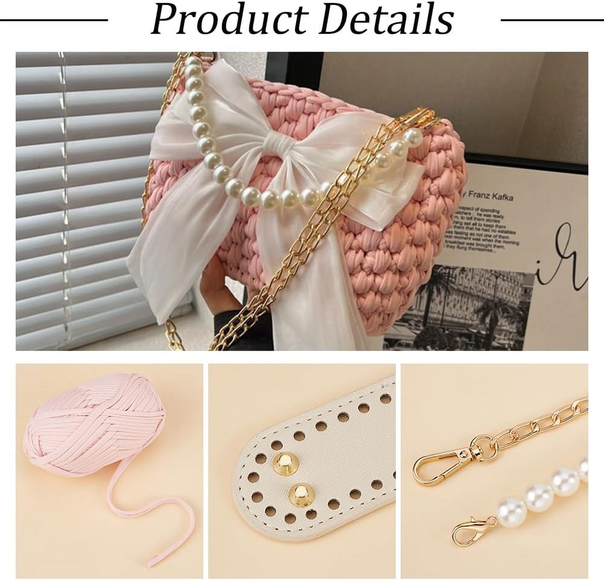 DIY Crochet Knitting Bag Kit Handmade Crochet Handbag Making Kits Women's Bowknot Crossbody Bag Making Kit 9x2x5.9 Inch Pink