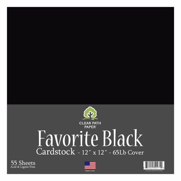 Clear Path Paper Favorites 12 x 12 inch Black Smooth Cardstock 65Lb