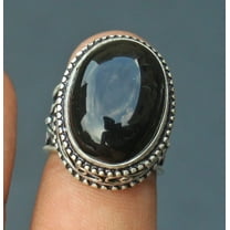 Oval Black Spinel Ring in 925 Sterling Silver