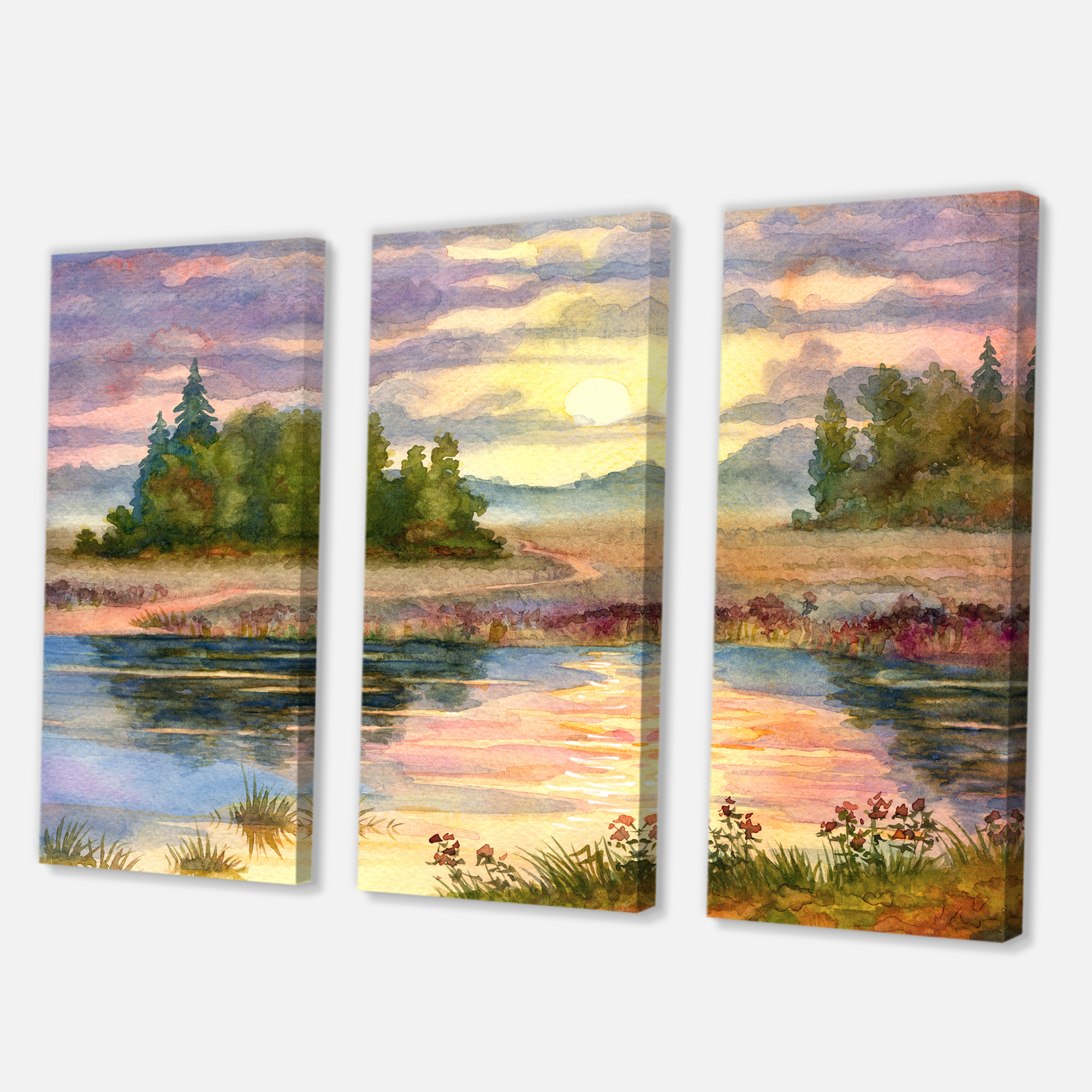 Designart ' The Rural Lake In Sunset Evening I ' Traditional Canvas Wall Art Print