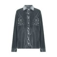 thumbnail image 5 of Womens Velvet Button Down Shirts Sequin Sparkly Long Sleeve Tees Casual Dressy Solid Color Shirt Spring Lapel Work Tops, 5 of 7