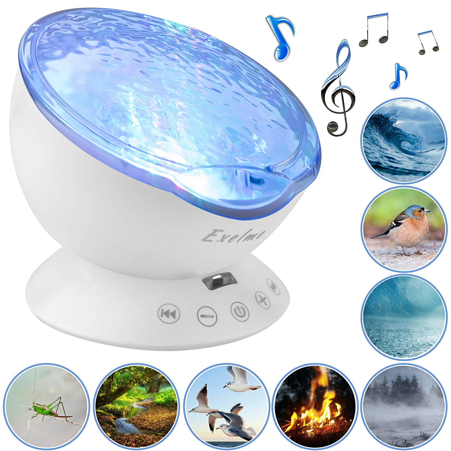 Calming Sensory LED Projector Night Lights Ocean Wave Relax Music Lamp Kids Gift 