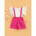 thumbnail image 4 of Blotona Little Girl’s Two Piece Set Fashion Solid Color Pitted Short Sleeve T-shirt and Suspender Shorts, 4 of 9