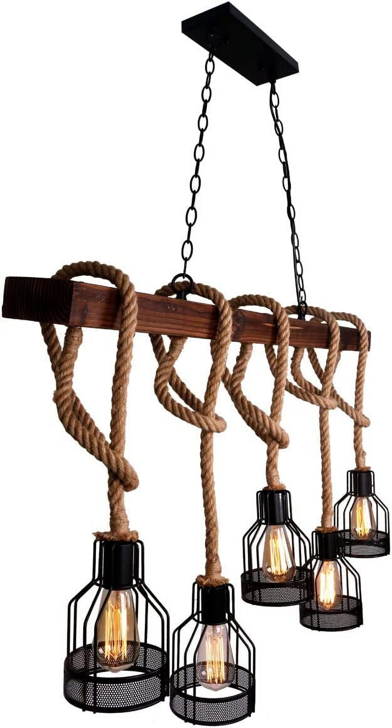 Arturesthome Pendant Lights Kitchen Island Kitchen Light Fixtures Rustic Dining Room Light Fixture with 5 E26 Bulb Sockets Black Metal and Wood Beam Chandelier Ceiling Pendant Light Fixtures