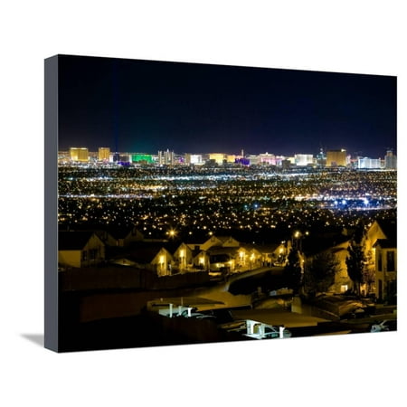 View of Neighborhood with Las Vegas, Nevada Skyline in Distance Stretched Canvas Print Wall