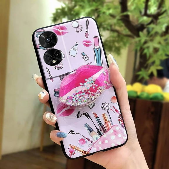 KDY-Phone Case For TCL 50 5G, Simplicity Soft Case Quicksand Glitter Skin feel silicone Phone Lens Protection Durable Kickstand Fashion Design TPU Rotatable stand Back Cover cute Cartoon