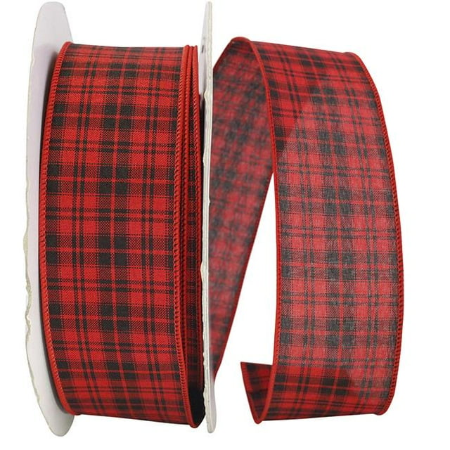 Reliant Ribbon 92969W-937-40K Check King Value Wired Edge Ribbon - Red & Black - 2.5 in. x 50 yards