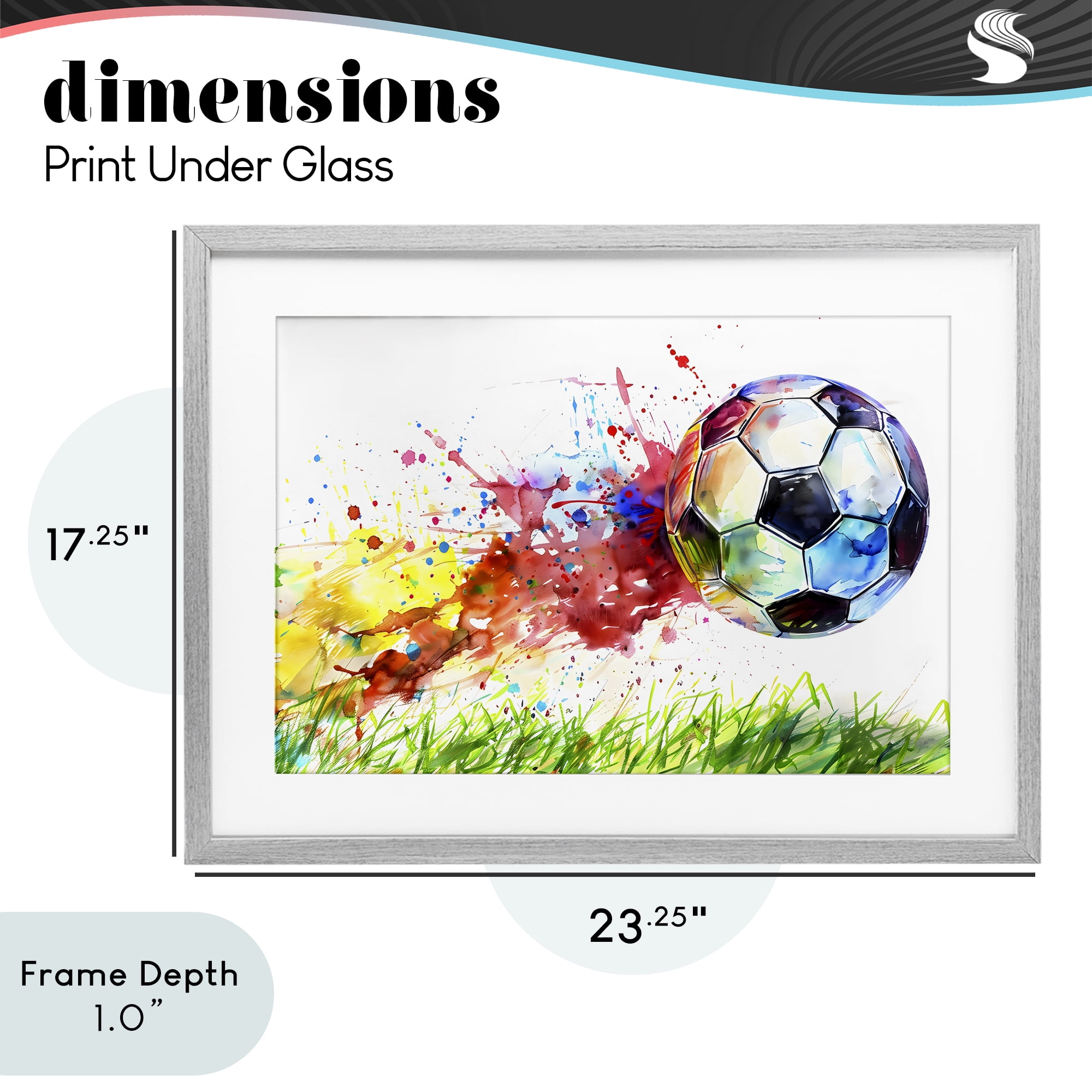 Stupell Industries Watercolor Soccer Ball in Motion Gray Framed Print Under Glass, design by Creative Studio