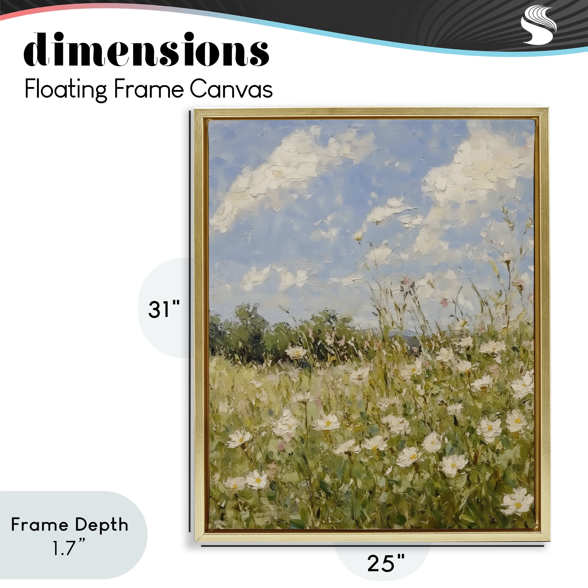 Stupell Industries Wildflower Field Beneath Blue Sky Gold Framed Floater Canvas Wall Art, design by LSR Design Studio