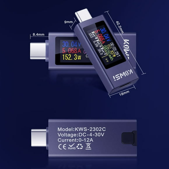 Voltage detector,Power Meter Support Wotao 0-12a Support Test Voltmeter Alloy Power Tester Pd Voltmeter Pd Voltmeter Alloy Type-c Tester Pd Inter Support 4-30v 0-12a Meter Support 4-30v