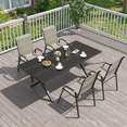 thumbnail image 2 of ALAULM 5 Pieces All Weather Patio Dining Set, 4 Stackable High Back Textilene Chairs with Metal Frame & X Leg Rectangle Table, Outdoor Furniture Set for Backyard Garden Deck, Brown, 2 of 10