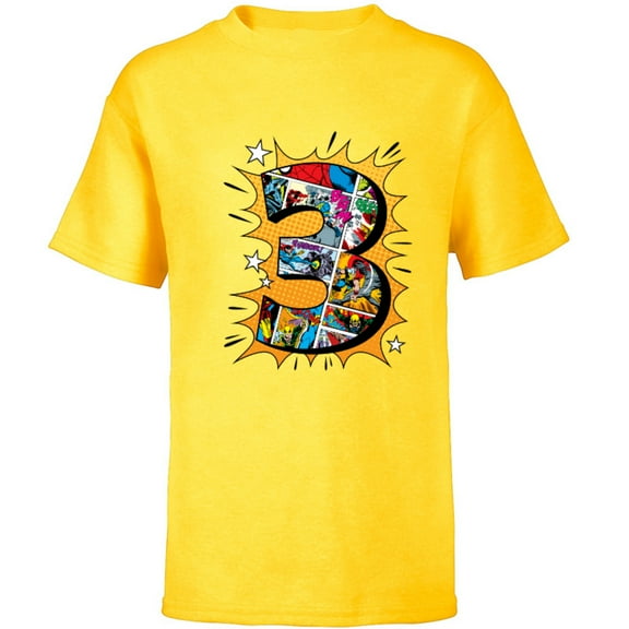 Marvel Avengers Comics 3rd Birthday - Short Sleeve T-Shirt for Kids - Customized-Yellow
