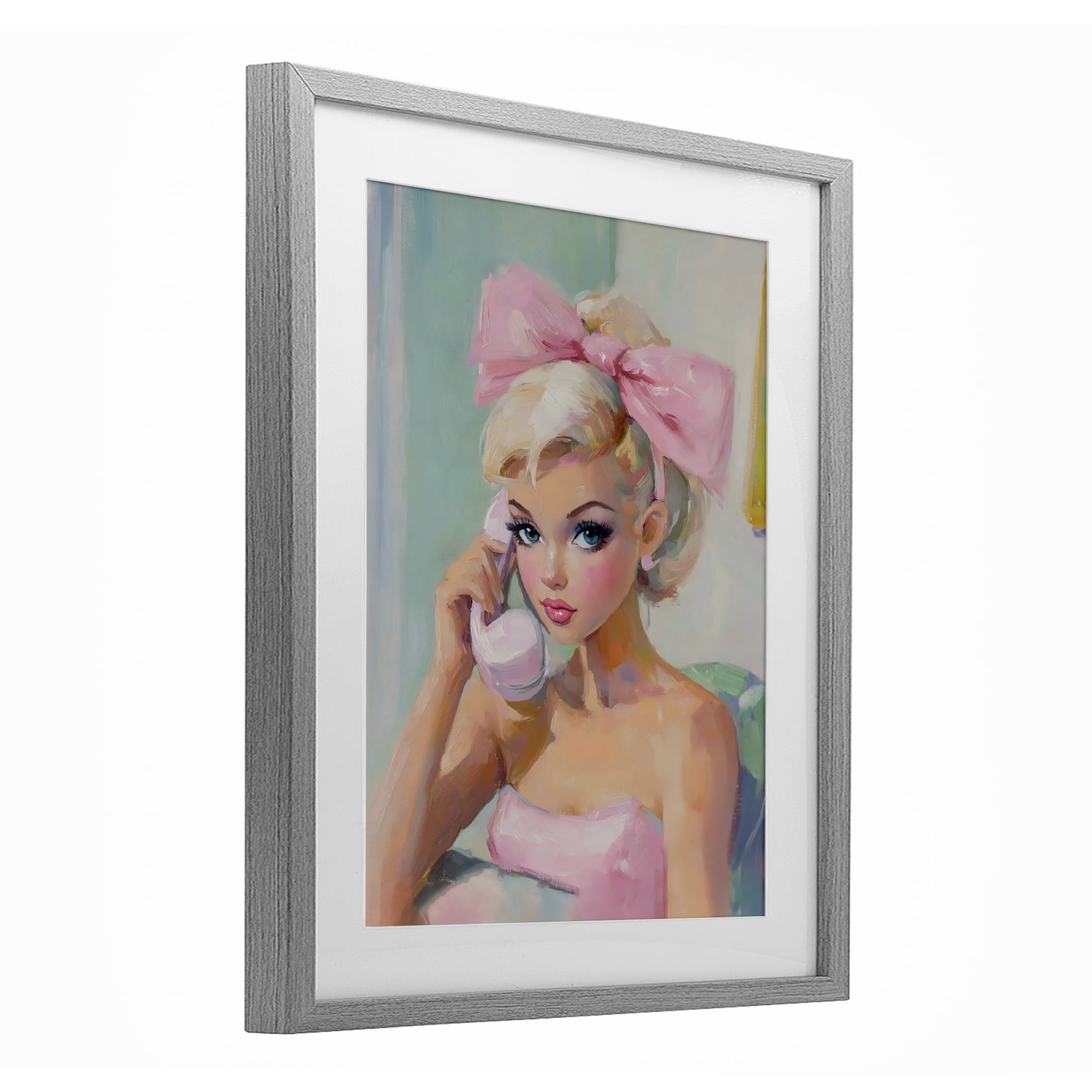 Stupell Industries Blonde Girl with Pink Bow Gray Framed Print Under Glass, design by The Prints Vibe