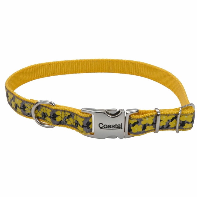 Collar para perro, cinta costera, hebilla metálica ajustable, color amarillo, 1,5 x 30 a 46 cm