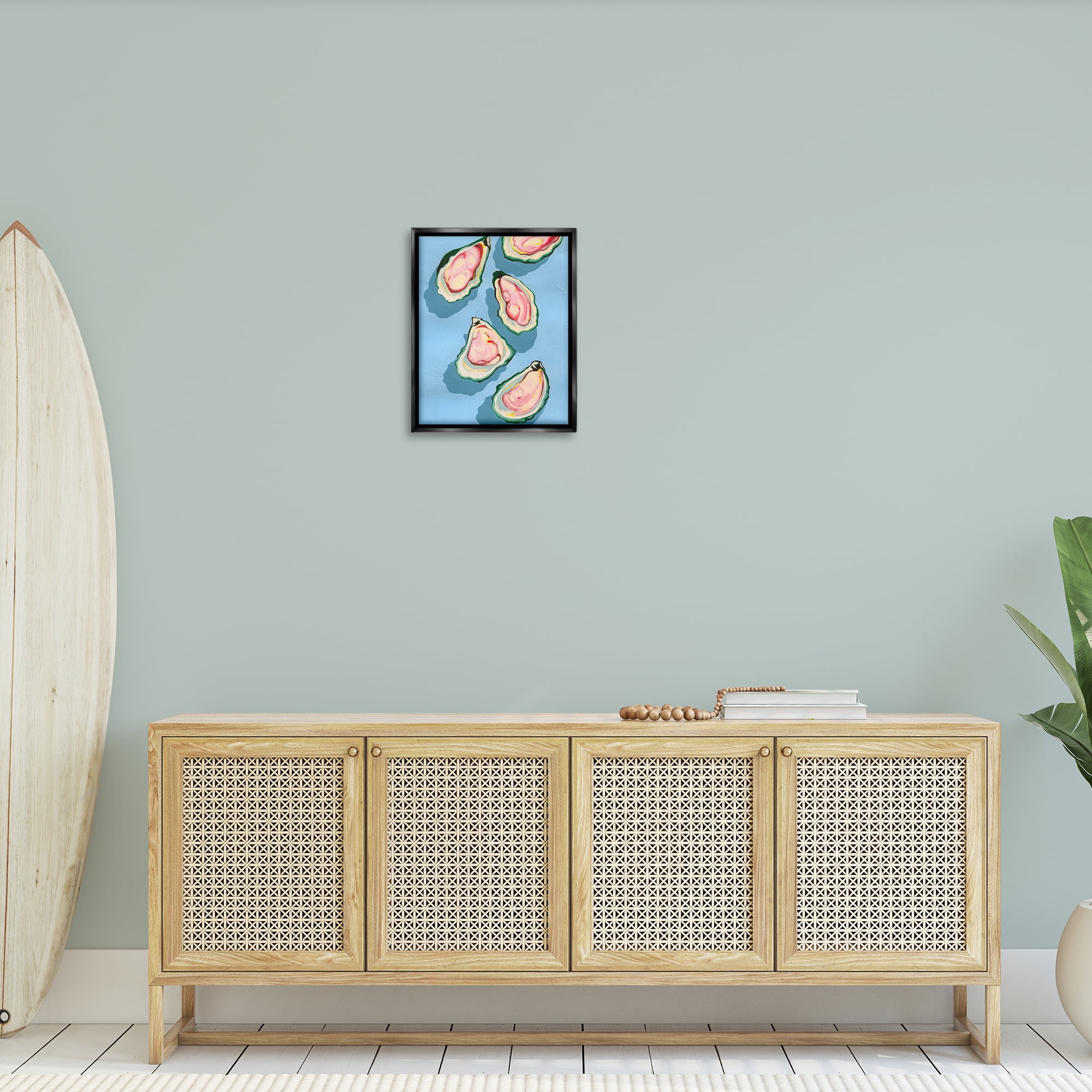 Stupell Industries Summer Beach Oysters Animals & Insects Painting Black Floater Framed Canvas Art Print Wall Art, 17 x 21