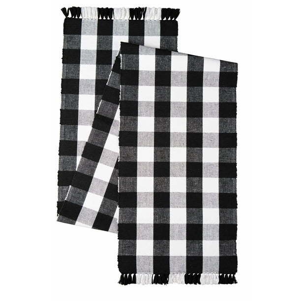 Mainstays 100 Cotton Table Runner, Black And White Buffalo Plaid Table Runner