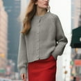 thumbnail image 2 of Women's Sweater Long Sleeve Crewneck Button Down Solid Chunky Knit Cardigan Outwear Gray L, 2 of 9