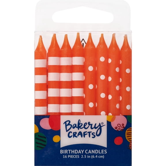 Cake Topper Decor, Candles,Orange Stripes & Dots shape Candles39056 (12/PKG)