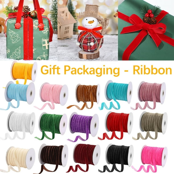 Cinta de Terciopelo Flocada de 1 Cm para Manualidades y Envoltura de Regalos | Adornos para Árboles de Navidad, Coronas y Lazos | Bobina de 50 Yardas