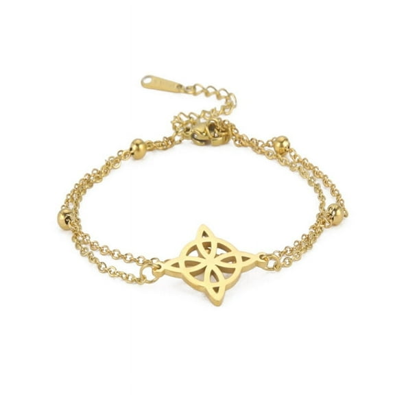 WINDLAND Witch Knot Bracelets Stainless Steel Celtics Knot Charm Bead Chain Bracelet for Women Vintage Wicca Jewelry Couple Gift