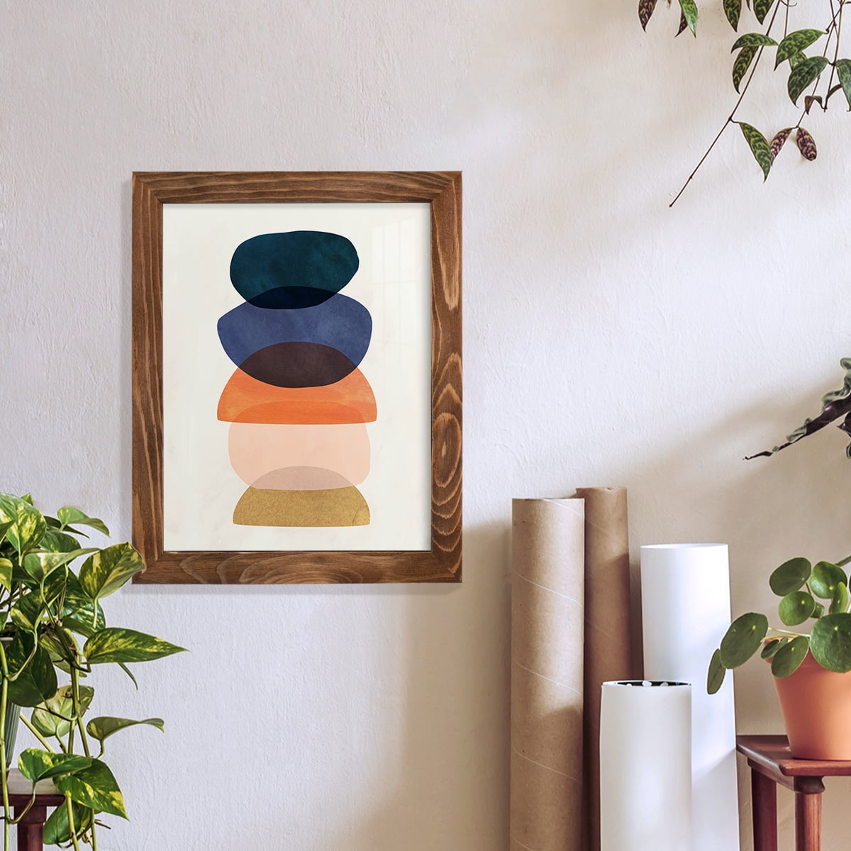 Mod Pods I -Framed Print w/glass-Walnut