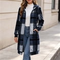 thumbnail image 6 of Busydd Long Plaid Trench Coat Women Fashion Long Sleeve Zip Up Fall Jackets Casual Hooded Drawstring Outerwear Jacket with Pockets, 6 of 10