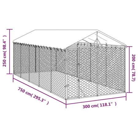vidaXL 屋外犬小屋 屋根付き シルバー 3x7.5x2.5 m 亜鉛メッキ鋼製動物 ペット用品 ペット用品 犬用品 犬小屋・ドッグラン 代引不可