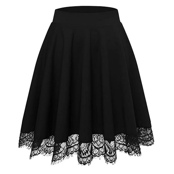 JINMGG Womens Plus Size Clearance $5 Women's Basic Versatile Stretchy A-line Flared Casual Mini Skater Skirt Black L