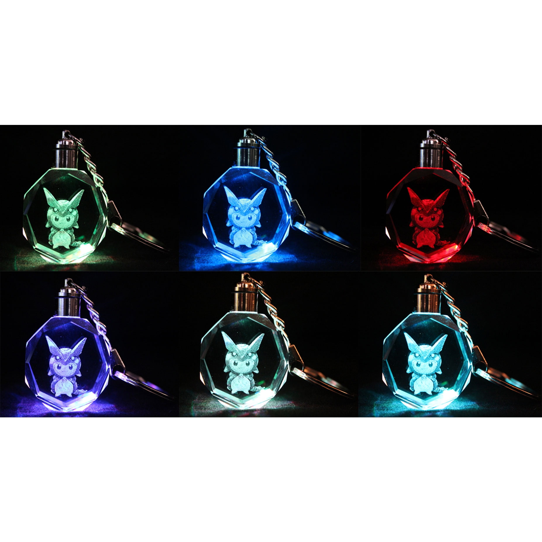 Pokemon Keychain Pikachu Poncho Mega Rayquaza LED Crystal with Gift Box