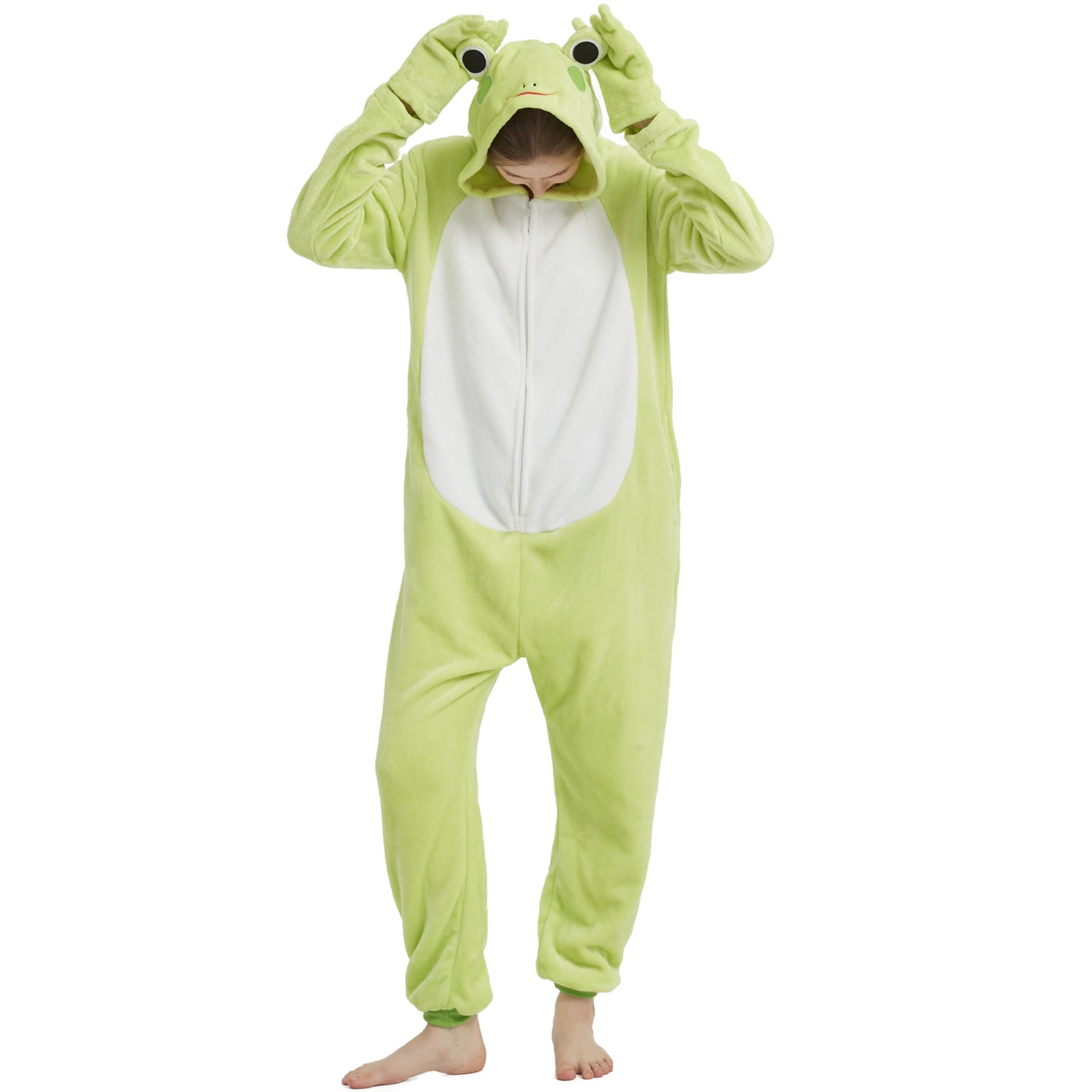 SWEETXIN Adult's Frog One-Piece Holiday Family Pajamas Halloween Costume Suit for Women and Men Jumpsuit SizeL
