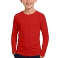 thumbnail image 2 of ZyeKqe Boys Girls Long Sleeve Tops Casual Crewneck Lightweight Stretch Fitness Running Workout Tee Shirts for Kids(9-10Years,Red), 2 of 8
