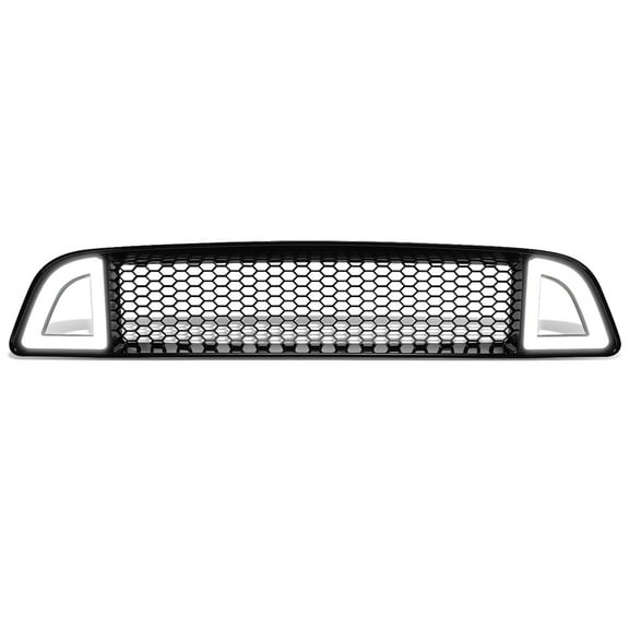 DNA Motoring ZTL-Y-0171 For 2013 to 2014 Ford Mustang Base GT Honeycomb Mesh Glossy Black Chasing LED Light Bar Front Hood Bumper Grille Frame