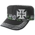 thumbnail image 2 of SILVERFEVER Women's Military Cadet Cap Hat - Patch Cotton - Studded & Embroidered Grey, Coptic Cross, 2 of 5