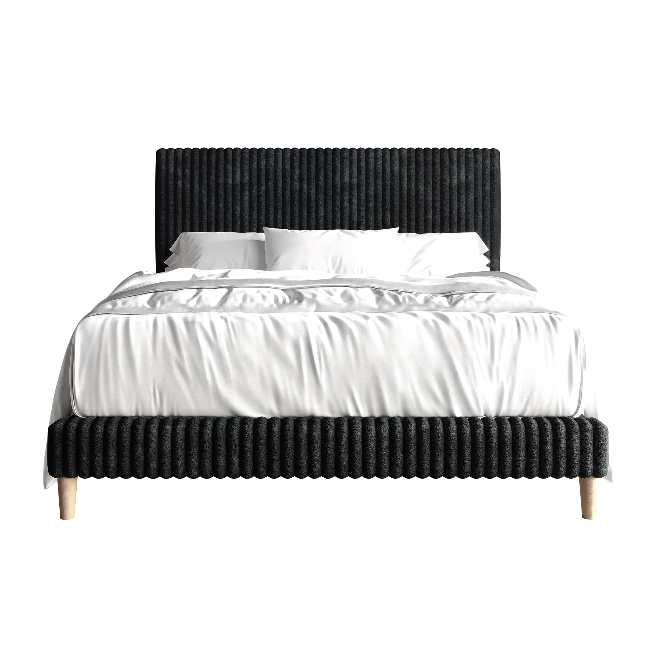 Castle Place Elegant Plush Corduroy Velvet Twin Upholstered Bed, Dark Grey