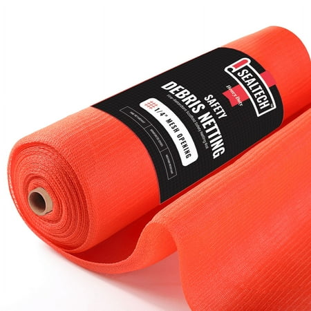 SEALTECH Heavy Duty Safety Debris Netting Rolls - Fire Retardant 1/4” Mesh roll for Scaffold Enclosure Visibility Barrier for Construction & Agricultural Use. (Orange-5.5 ft X 100 ft)