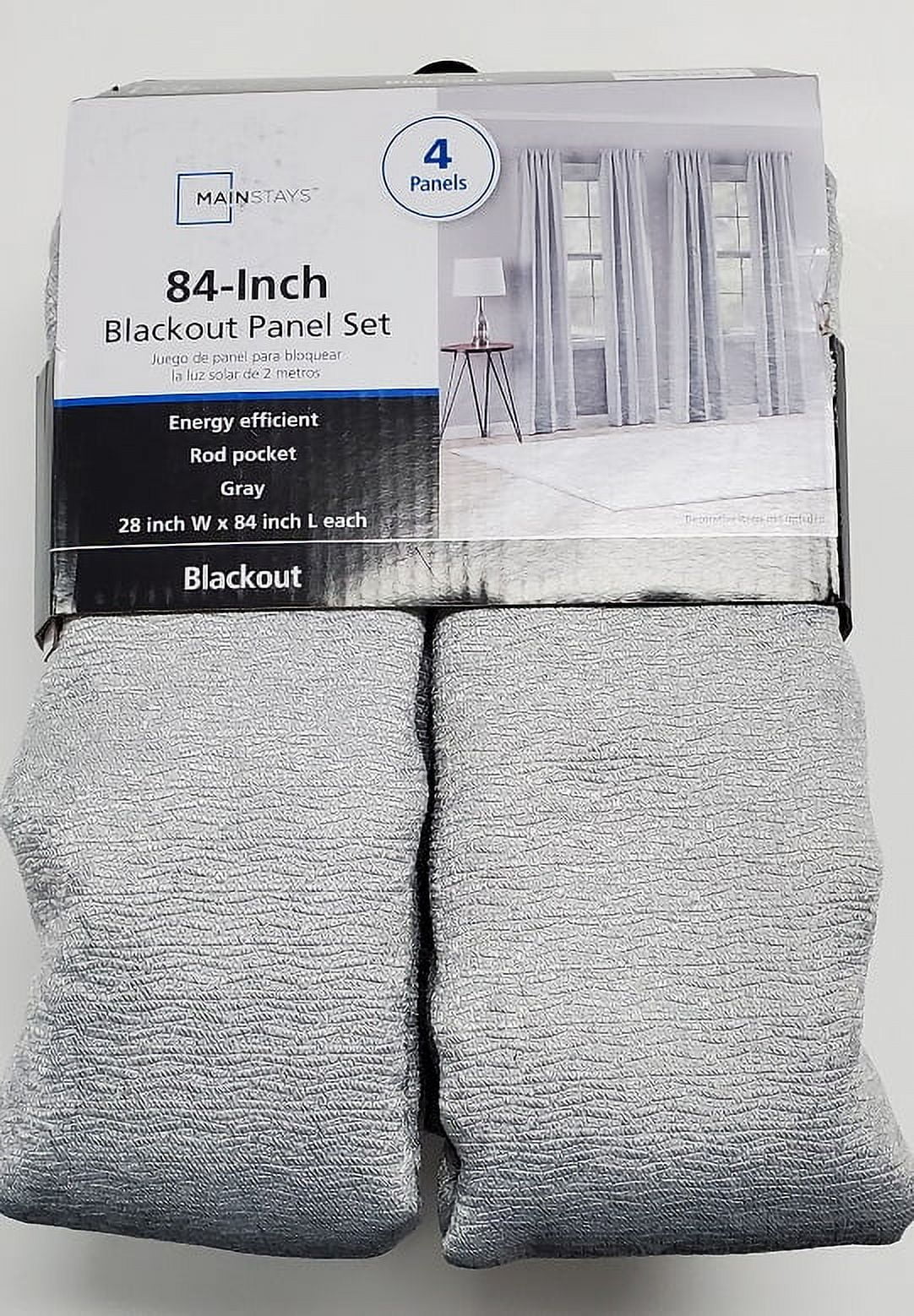 Mainstays 4 of a Kind Blackout Curtain Panel Set, Set of 4, Gray, 28 in W x 84 in L