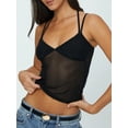 thumbnail image 4 of Musuos Women Summer Sheer Camisole, Sleeveless Backless V-neck Mesh Patchwork Slim Fit Crop Tops Streetwear, 4 of 6