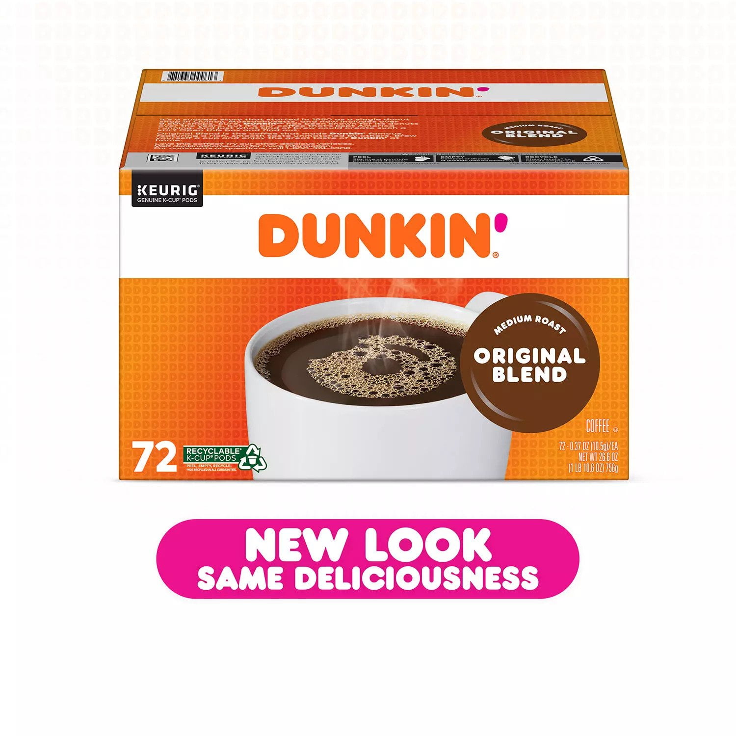 Dunkin' Kosher Orginal Blend Medium Roast, Keurig Coffee Pods, 72 Ct